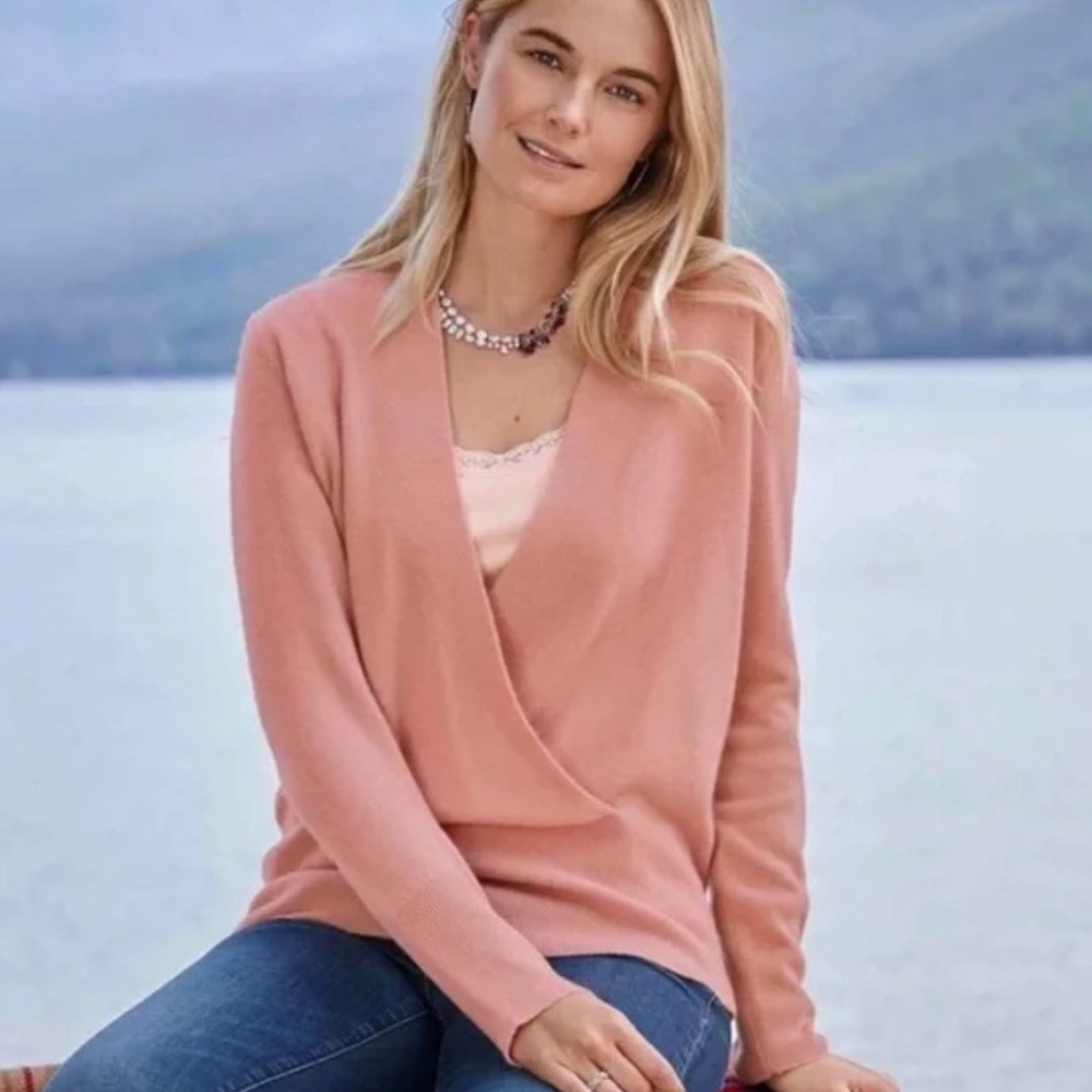 Sundance Eva 100% Cashmere Pullover Wrap Front Sweater Small Pink Open Front